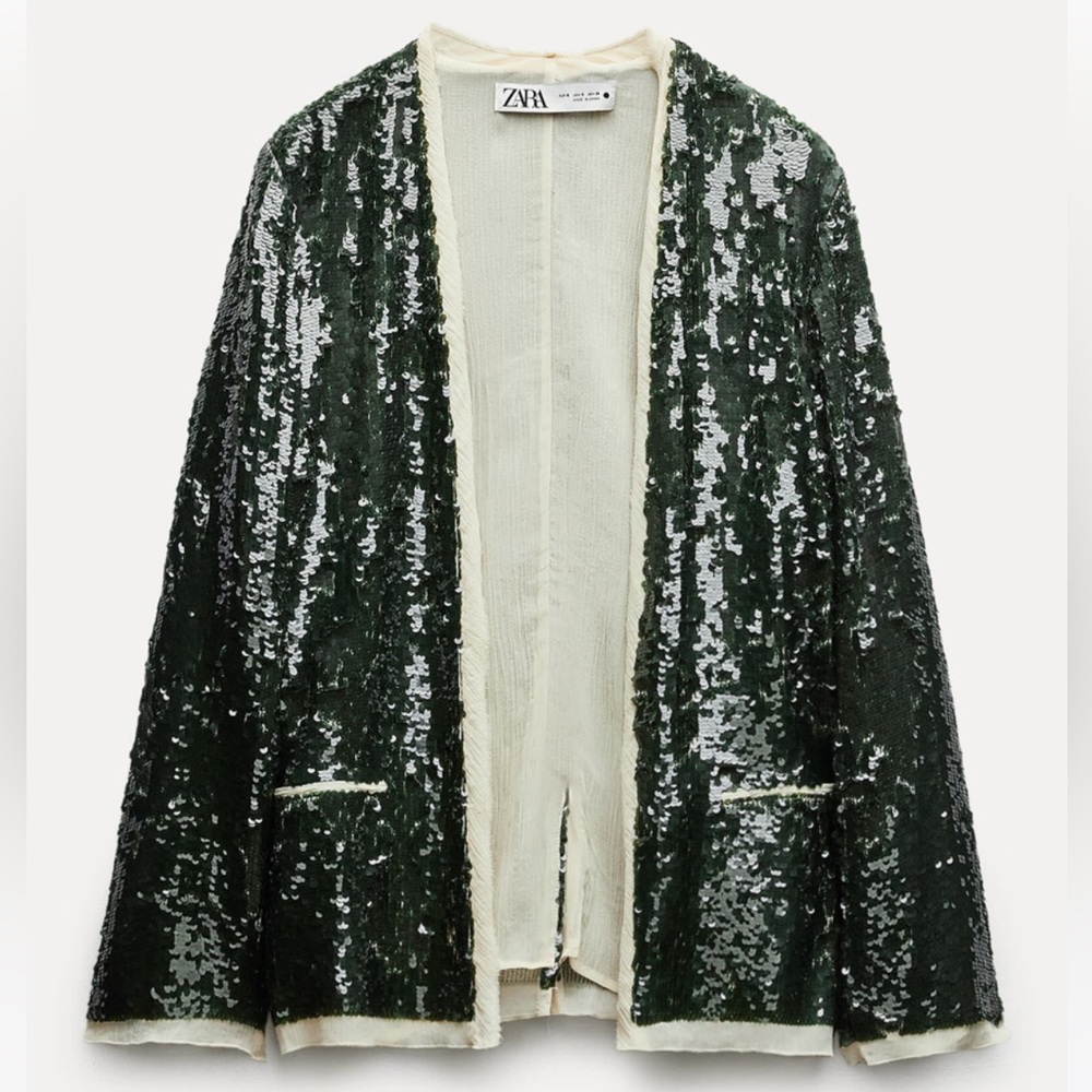 Zara green SEQUIN BLAZER ZW COLLECTION party wedding - Picture 7 of 11